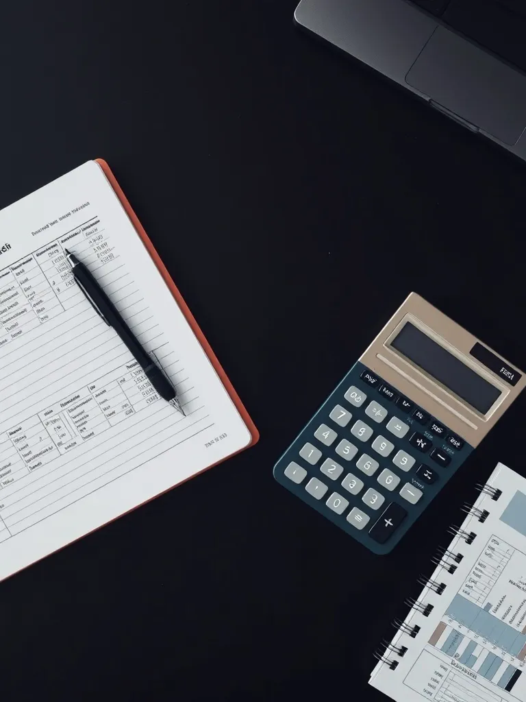 A professional overhead shot of a clean workspace with a cal